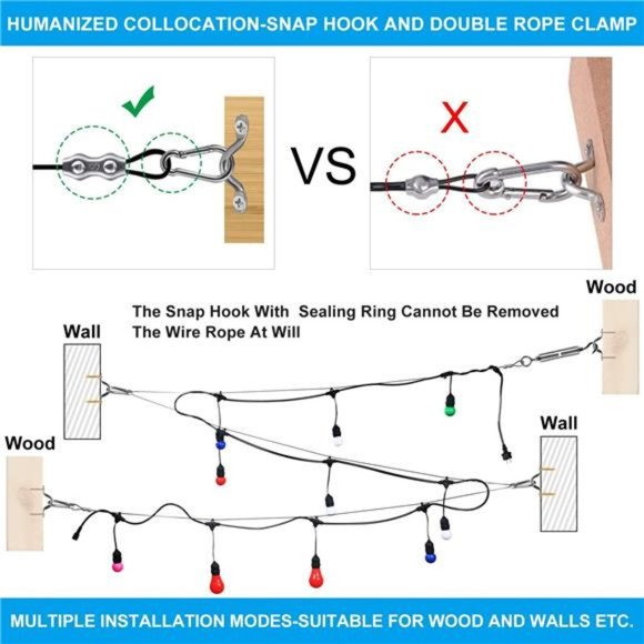 String Light Hanging Kit,Guide Wire for Outdoor String Lights, with 164 Ft Nylon - Picture 2 of 6
